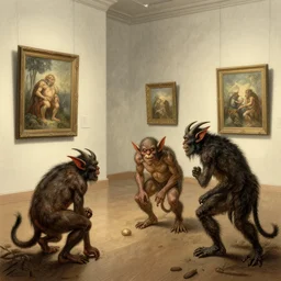 goblins in an art gallery by arthur rackham and Tony DiTerlizzi, trending on artstation, detailed