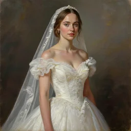a painting of a girl resembling alicia vikander or millie bobby brown in a wedding dress, highly detailed, intricate, artstation, concept art, by donato giancola