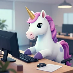 unicorn working in an office typing on computer, fantasy, detailed, high quality, artstation contest winner