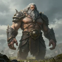 a highly detailed portrait of a epic massive fantasy giant old god with gray hair and beard standing in a field concept art