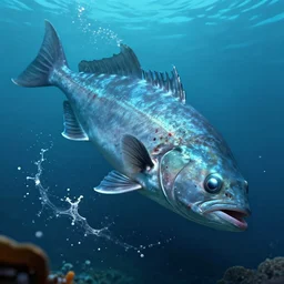 angler fish fused as humanoid creature as deep sea hunter, blind eyes, scars, epic, splashes of water, terrifying, intense, an ultrafine hyperdetailed illustration, sharp focus, bright colors, destiny 2, fantasy, d & d, unreal engine 5, global illumination, radiant light
