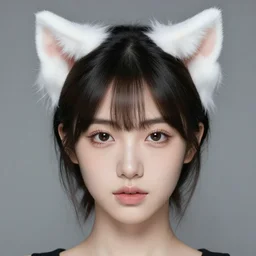 aesthetic portrait of a beautiful young Japanese woman with furry white cat ears, by Nick Knight, headshot, realistic, photorealistic, HD, 4k resolution