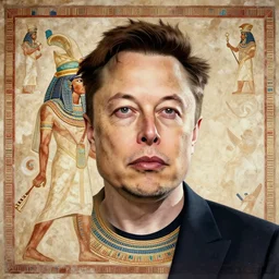 elon musk as sumerian mural