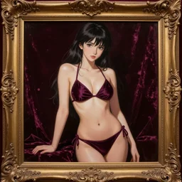 pretty anime girl in bikini in velvet painting gaudy framed owned by my crazy uncle