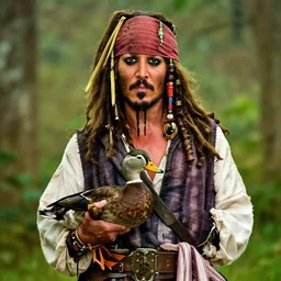 captain jack sparrow holding a duck