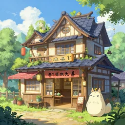 tea shop in the courtyard of a colorful kitsune wizard college, anime, a fantasy digital painting by greg rutkowski and james gurney, trending on artstation, highly detailed