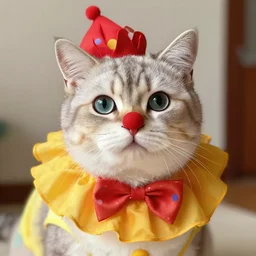 a cat dressed as a clown. beautiful. high quality.