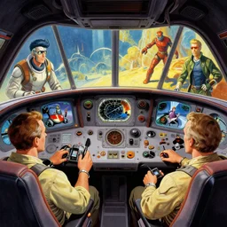 spaceship cockpit. ralph mcquarrie scenes with figures. art by clyde caldwell, keith parkinson, walter simonson, gerald brom ( character ), keith parkinson ( fantasy scene / fight ). r / retrobattlestations