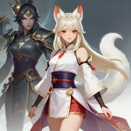 A beautiful kitsune woman, official Genshin Impact character concept, League of Legends official character concept, anime, by Artgerm and Sakimichan, professional character designer, trending on Artstation, highly detailed, cgsociety