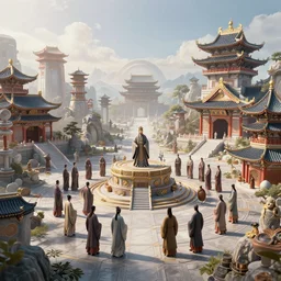 futuristic confucian society, 3 d render, high quality