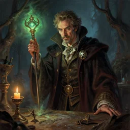 F. Murray Abraham as a evil alchemist, fantasy concept art by Greg Rutkowski