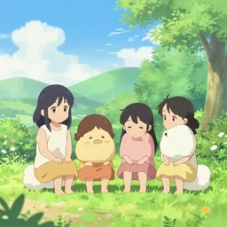 anime scenery, adorable, friendship, a peaceful scene, drawn in krita