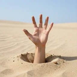desperate hand emerging from the sand