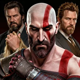 a highly detailed beautiful portrait of tarantino as kratos, by gregory manchess, james gurney, james jean