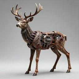 hyperealistic sculpture of a deer with rusty pipes extruding from the body, body horror, mechanical bodies, scary, disturbing, eerie 8K, full hd