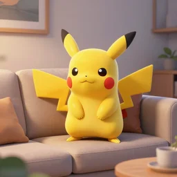 Pikachu taking a bong rip on the couch, unreal engine 5, octane render, cgsociety, living room interior, soft lighting, ray tracing,