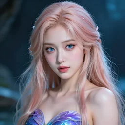pokimane in a mermaid outfit fantasy, highly detailed face, 8 k
