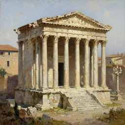 ancient roman city, roman temple, high detail oil painting