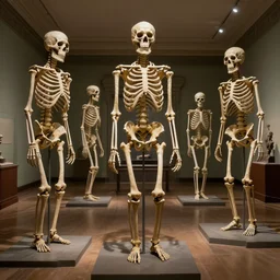 a big room in a museum of skeletons, photorealistic, highly detailed, texture, gustave dore, 3 d sculpture, soft light, dramatic, moody, scary, ambient, hall,