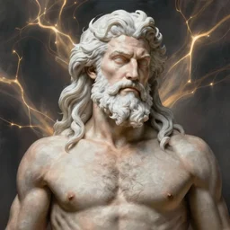 painted portrait of rugged zeus, god of thunder, greek god, white hair, masculine, mature, handsome, upper body, authoritative, virile, muscular, hairy torso, fantasy, intricate, elegant, highly detailed, digital painting, artstation, concept art, smooth, sharp focus, illustration, art by gaston bussiere and alphonse mucha