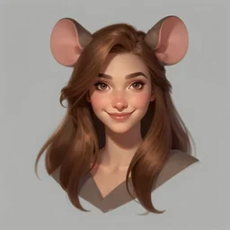 character design portrait of an anthropomorphic furry rat girl with rat ears, long brown hair, smiling, looking at camera, 4 k, concept art, by wlop, ilya kuvshinov, artgerm, krenz cushart, pixiv.