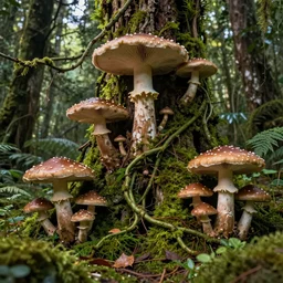 a rainforest made of mushrooms, moss, and vines in the style of anti - art trending on artstation deviantart pinterest detailed high resolution hd 8 k