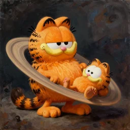 Garfield as Saturn devouring his son, painted by Goya, oil on canvas
