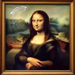 mona lisa painting with cake smeared all over it