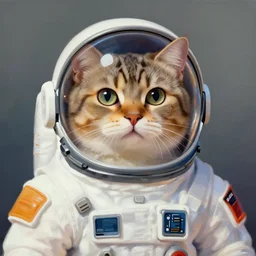 painterly style artwork of a cat wearing a spacesuit, digital art