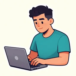a potrait of man playing laptop illustration art by butcher billy, sticker, colorful, illustration, highly detailed, simple, smooth and clean vector curves, no jagged lines, vector art, smooth andy warhol style