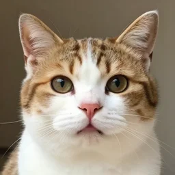 full shot of a cat with dog ears and pig nose and cow hair, animal photography