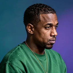 kanye west by wayne barlowe blue green purple color palette very detailed clear focus