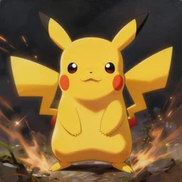 painting of pikachu unleashing his power, intense, dramatic lighting, intricate detail