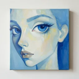 abstract blue eye woman canvas painting on wall