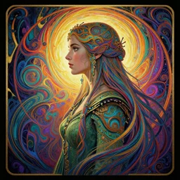 side profile centered painted portrait, natalie dormer as female tea ore forest druid, d & d, gloomhaven, matte painting concept art, art nouveau, beautifully backlit, swirly vibrant color lines, fantastically gaudy, aesthetic octane render, 8 k hd resolution, by ilya kuvshinov and cushart krentz and gilleard james