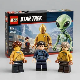 star trek lego set, captain, alien, photorealistic, 8 k