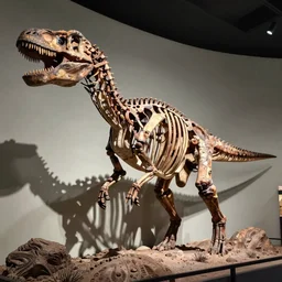 ancient dinosaur specimen of a paleolithic tree monster, on display in a fossil museum