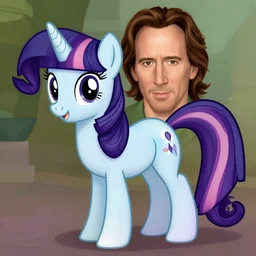 nic cage as twilight sparkle, buff, painted portrait, highly detailed,