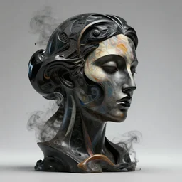 epic concept art. abstract female face silhouette mixing with black and color liquid fluid. abstract sculpture. art deco swirls. smoke simulation, vfx, cinema 4 d, tyflow. cinestill, masterpiece, michelangelo. concept art, matte painting. greg rutkowski, wlop, victo ngai, kandinski