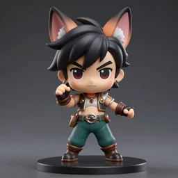 arty kda ahri from league of legends nendoroid full body hyperdetalied, hero action pose, osamu tezuka, macoto takahashi, chibi, q posket, 8 k realistic, 3 d, cryengine, exquisite, two hands, focus, symmetrical face, artstation, frostbite 3 engine, cryengine