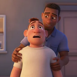get _ out 2 0 1 7 _ chris is _ being _ hypnotized _ tears _ on _ his _ face _ mouth _ slightly _ agape _ daniel _ kaluuya _ medium _ portrait _ shot _ pixar _ disney character style from pixar up 2 0 0 9