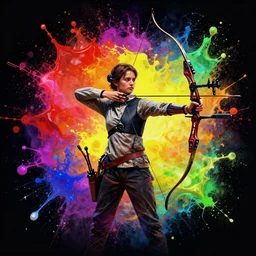 archery range splash art graphic design color splash high contrasting art, fantasy, highly detailed, art by greg rutkowski