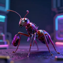 A Cyborg ant, cyberpunk, neon colors, Realistic photo, conceptual art, well detailed