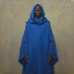 portrait of a kenku stranger in a flowing indigo cloak. oil on canvas by lead character artist