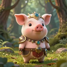 little cute piggy forest creature, inspiring, adorable, anthro, guardian, dnd, woodland realm, fantasy armored attire!! strange fantasy equipment!! octane render, unreal engine 5, hyper realistic, 8 k