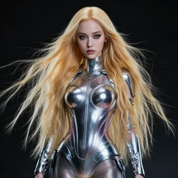 grimes as a cyber queen with long blonde hair highly detailed