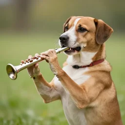 a dog playing the flute