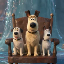 pixar dog, they sit in a chair, water caustics, film still from the movie directed by denis villeneuve and david cronenberg with art direction by h. r. giger