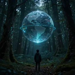nightvision incantation at the liminal forest, cyber innovation. orb pondering.