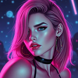 closeup portrait of pinup synthwave 8 0 s gorgeous seductive space girl jessica stam, babs tarr, aly fell, varga, loish, rhads, beeple, gta v, makoto shinkai, lois van baarle, blade runner!, ilya kuvshinov, rossdraws, tom bagshaw, digital art, greg rutkowski,